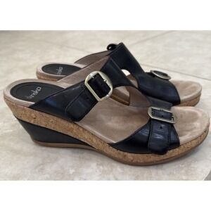 DANSKO WOMENS SANDALS 39 US 8.5-9 CARLA BLACK 3" HEEL SLIDE Wedge